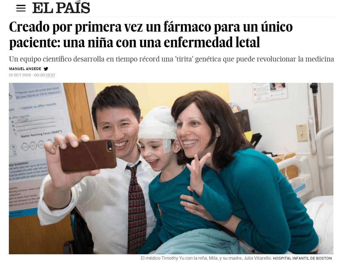 Creado por primera vez un farmaco para un unico paciente